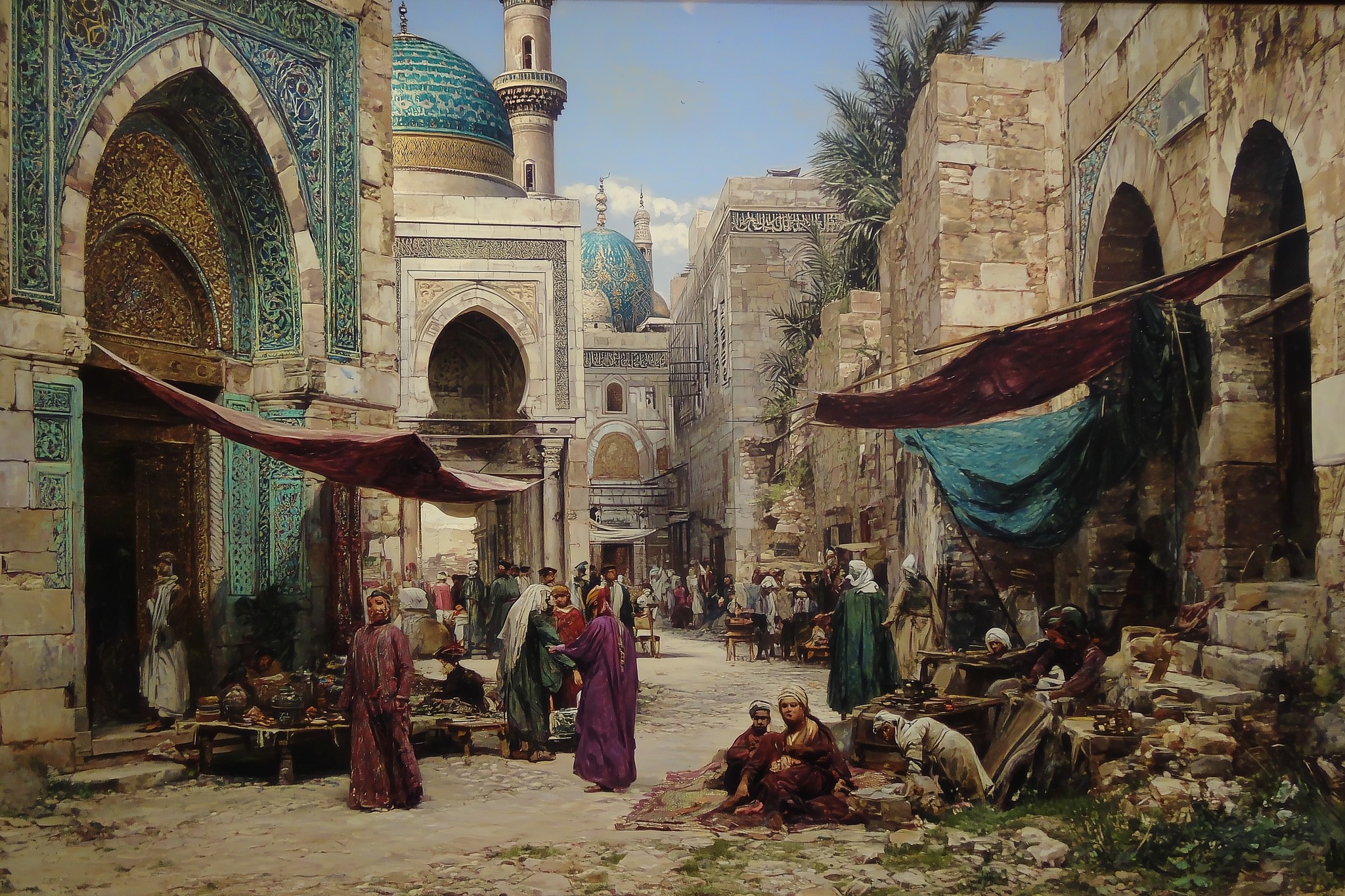 Cairo Street Scene: Bustling Marketplace Under Ancient Architect