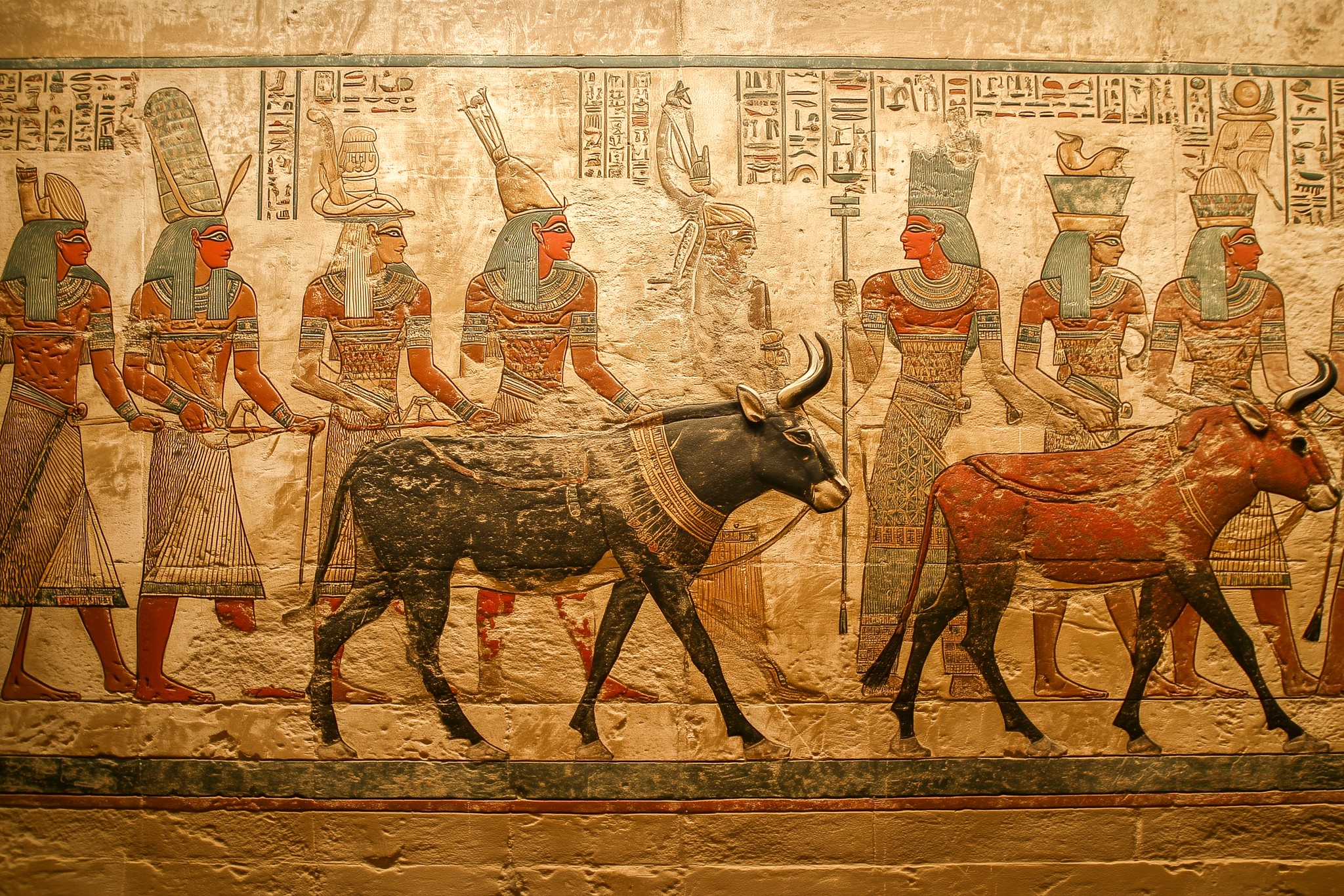 Procession of Cattle and Figures in Ancient Egyptian Relief