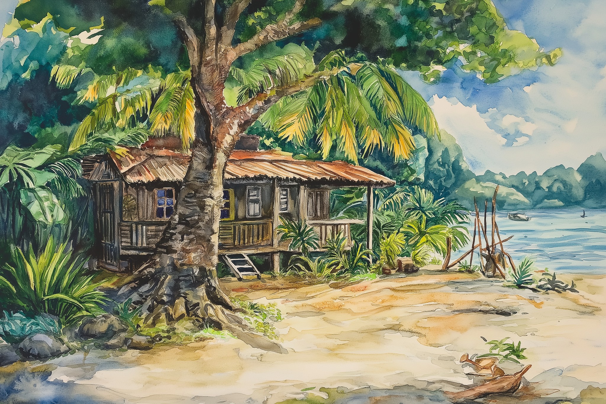 ralzyoud_Watercolor_painting_of_the_original_Giligans_Island_TV_ff412de5-2494-42b6-aa7e-04107ee12c19.png