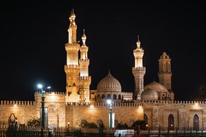Illuminated Islamic Architecture in Egypt at Night