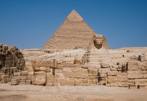 The Great Sphinx and Pyramid of Khafre in Giza, Egypt