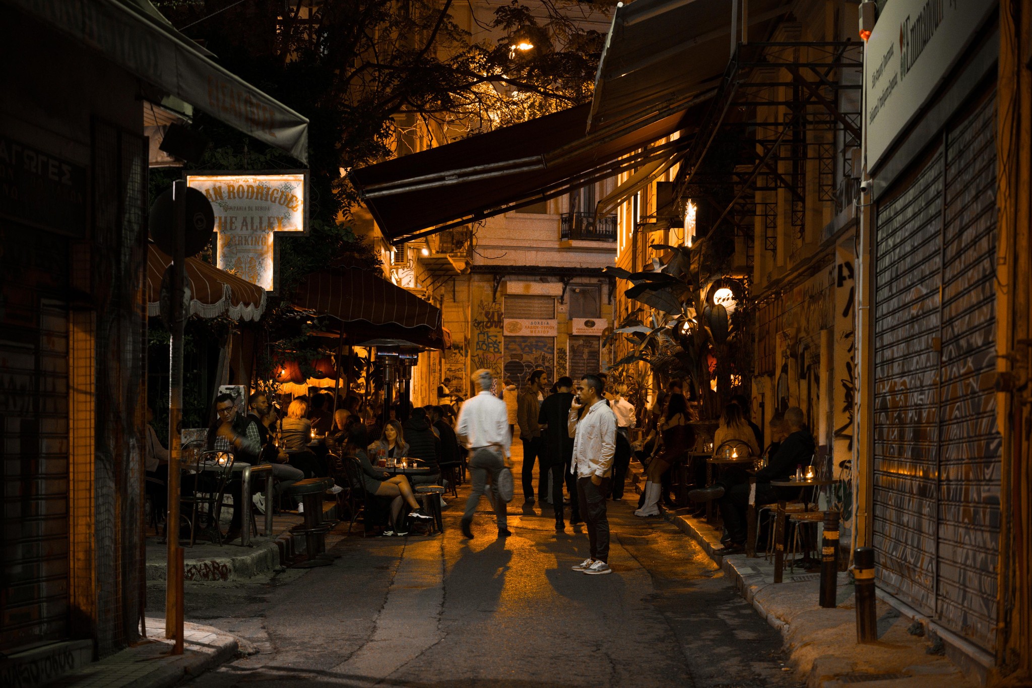 Athenian Nightlife: A Narrow Street Buzzing with Energy
