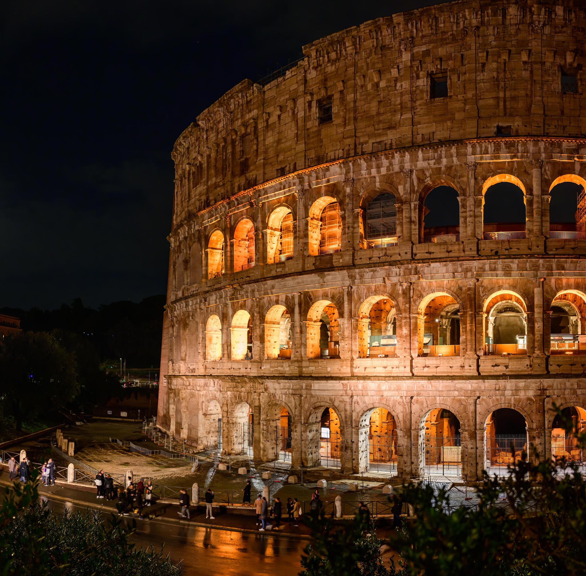 Roman Colosseum Illuminated at Night