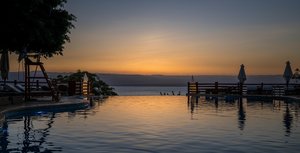 Jordanian Sunset Reflections at a Resort Pool