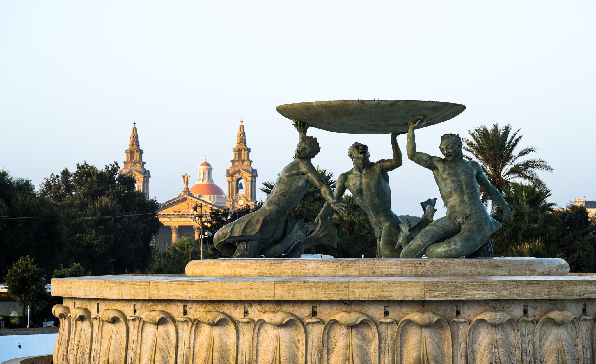 Tritons Fountain and Grand Harbour, Valletta, Malta