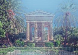 Maltese Neoclassical Monument Amidst Palm Trees