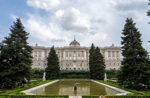 Royal Palace of Madrid Reflected in Tranquil Gardens