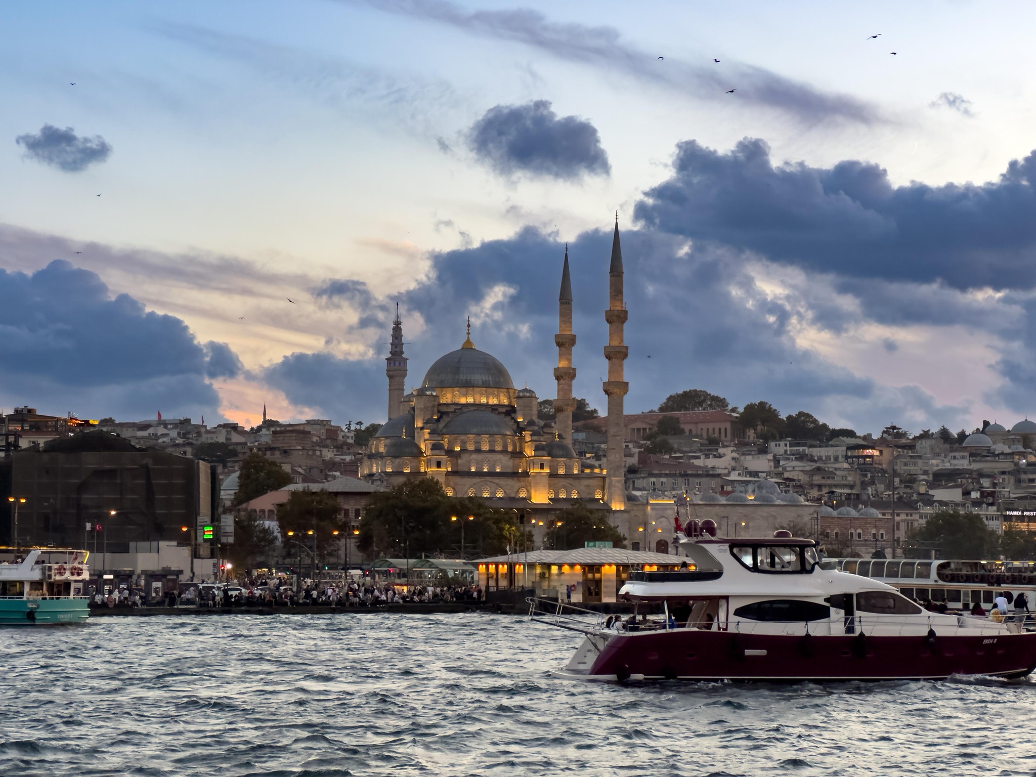 Istanbul Skyline at Dusk with Historic Mosques