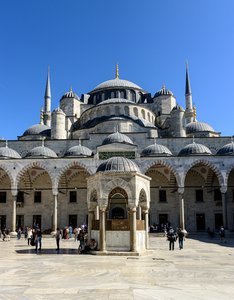 Istanbul’s Historic Blue Mosque with Intricate Architectural Det